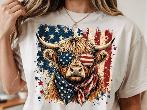4th of July Highland Cow Png, Fourth of July Png, USA Png, 4th of July Png, America Png, Highland Cow Png, Patriotic Png, USA Flag Png SVG DesignDestine 