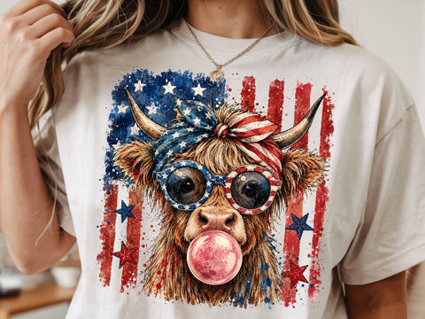 4th of July Highland Cow Png, Fourth of July Png, USA Png, 4th of July Png, America Png, Highland Cow Png, Patriotic Png, USA Flag Png SVG DesignDestine 