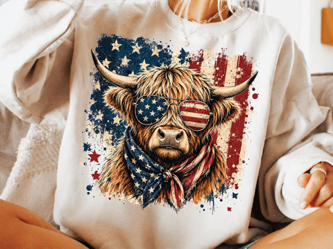 4th of July Highland Cow Png, Fourth of July Png, USA Png, 4th of July Png, America Png, Highland Cow Png, Patriotic Png, USA Flag Png SVG DesignDestine 