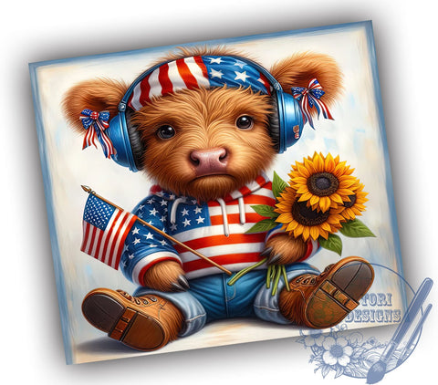 4th Of July Highland Cow Tumbler Design, 4th Of July Tumbler Wrap, Sublimation Design, 20oz Skinny Tumbler Wrap, Digital Download Sublimation ToriDesigns 