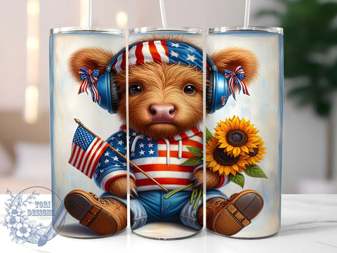 4th Of July Highland Cow Tumbler Design, 4th Of July Tumbler Wrap, Sublimation Design, 20oz Skinny Tumbler Wrap, Digital Download Sublimation ToriDesigns 