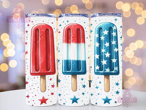 4th of July Ice Cream 20oz Tumbler Wrap Sublimation Design, Straight Tapered Tumbler Wrap, USA Patriotic Tumbler Png, Instant Digital Download Sublimation SvggirlplusArt 