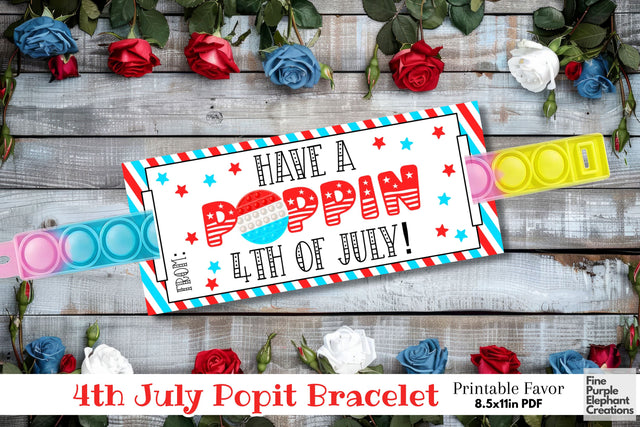 4th of July Independence Pop It Fidget Bracelet Digital Paper Cards Digital Pattern Fine Purple Elephant Creations 
