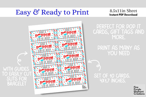 4th of July Independence Pop It Fidget Bracelet Digital Paper Cards Digital Pattern Fine Purple Elephant Creations 