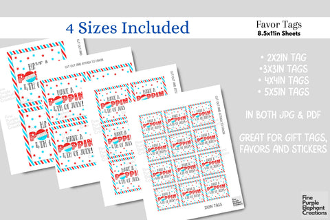 4th of July Independence Pop It Fidget Toy Digital Paper Cards Digital Pattern Fine Purple Elephant Creations 