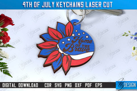 4th of July Keychain Laser Cut Bundle | Fourth of July Keyring | Independence Day | CNC Files SVG Fly Design 