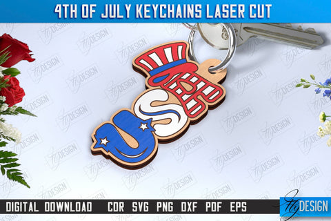 4th of July Keychain Laser Cut Bundle | Fourth of July Keyring | Independence Day | CNC Files SVG Fly Design 