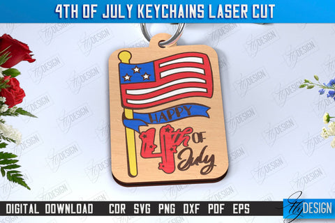 4th of July Keychain Laser Cut Bundle | Fourth of July Keyring | Independence Day | CNC Files SVG Fly Design 