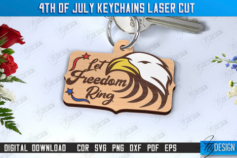 4th of July Keychain Laser Cut Bundle | Fourth of July Keyring | Independence Day | CNC Files SVG Fly Design 