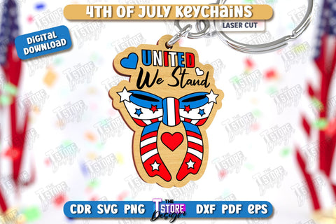 4th of July Keychain Laser Cut Bundle | Fourth of July Keyring | Independence Day | CNC Files SVG The T Store Design 