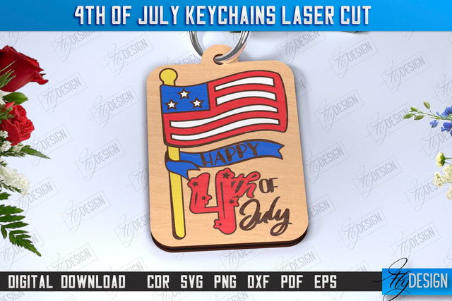 4th of July Keychain Laser Cut | Fourth of July Keyring | Independence Day | CNC File SVG Fly Design 