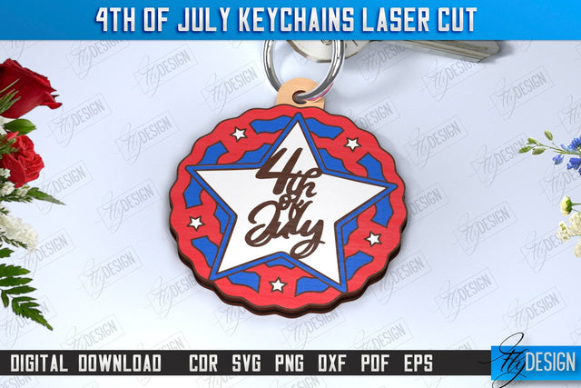 4th of July Keychain Laser Cut | Fourth of July Keyring | Independence Day | CNC File SVG Fly Design 