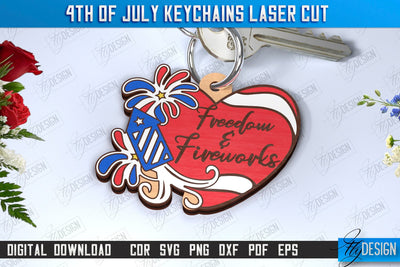 4th of July Keychain Laser Cut | Fourth of July Keyring | Independence Day | CNC File SVG Fly Design 