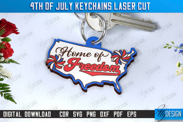 4th of July Keychain Laser Cut | Fourth of July Keyring | Independence Day | CNC File SVG Fly Design 