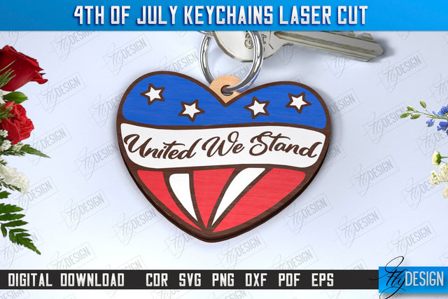 4th of July Keychain Laser Cut | Fourth of July Keyring | Independence Day | CNC File SVG Fly Design 