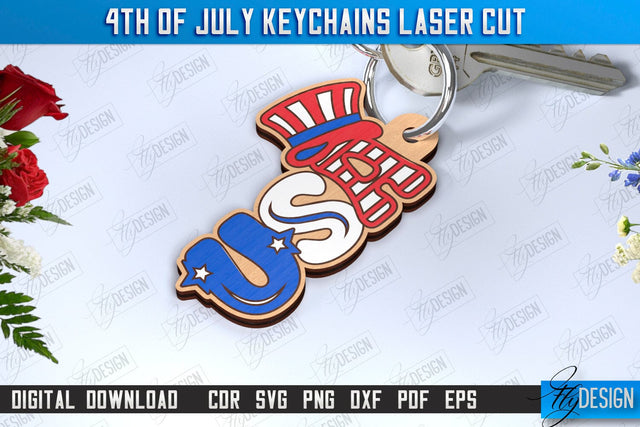 4th of July Keychain Laser Cut | Fourth of July Keyring | Independence Day | CNC File SVG Fly Design 