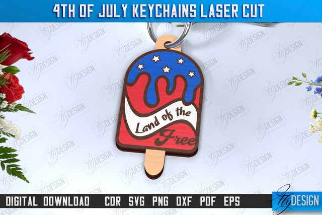 4th of July Keychain Laser Cut | Fourth of July Keyring | Independence Day | CNC File SVG Fly Design 
