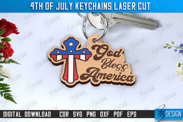 4th of July Keychain Laser Cut | Fourth of July Keyring | Independence Day | CNC File SVG Fly Design 