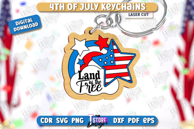 4th of July Keychain Laser Cut | Fourth of July Keyring | Independence Day | CNC File SVG The T Store Design 