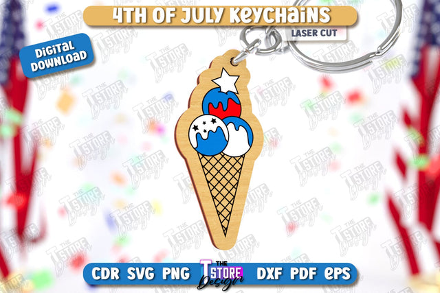 4th of July Keychain Laser Cut | Fourth of July Keyring | Independence Day | CNC File SVG The T Store Design 