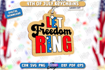 4th of July Keychain Laser Cut | Fourth of July Keyring | Independence Day | CNC File SVG The T Store Design 