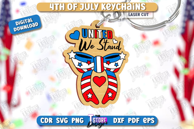 4th of July Keychain Laser Cut | Fourth of July Keyring | Independence Day | CNC File SVG The T Store Design 