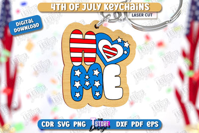 4th of July Keychain Laser Cut | Fourth of July Keyring | Independence Day | CNC File SVG The T Store Design 