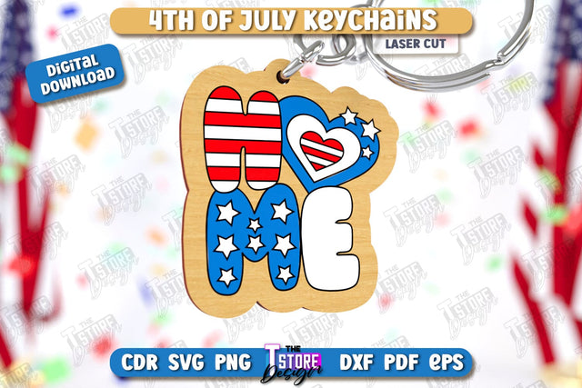 4th of July Keychain Laser Cut | Fourth of July Keyring | Independence Day | CNC File SVG The T Store Design 