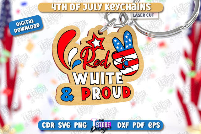 4th of July Keychain Laser Cut | Fourth of July Keyring | Independence Day | CNC File SVG The T Store Design 