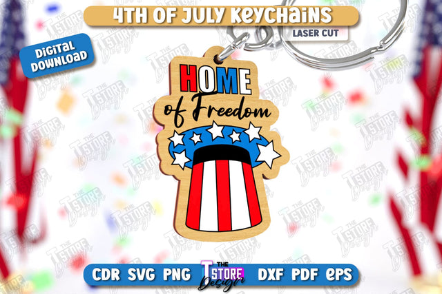 4th of July Keychain Laser Cut | Fourth of July Keyring | Independence Day | CNC File SVG The T Store Design 