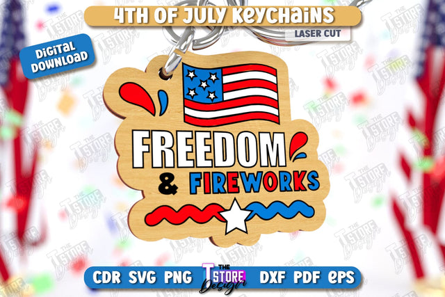 4th of July Keychain Laser Cut | Fourth of July Keyring | Independence Day | CNC File SVG The T Store Design 