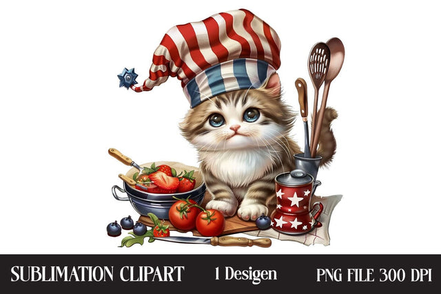 4th of July kitchen Cat png ,Illustrator Clipart,Quotes and Sayings,Food & Drink,On Sale, Print & Cut Sublimation Newmockups 