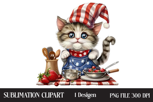 4th of July kitchen Cat png ,Illustrator Clipart,Quotes and Sayings,Food & Drink,On Sale, Print & Cut Sublimation Newmockups 