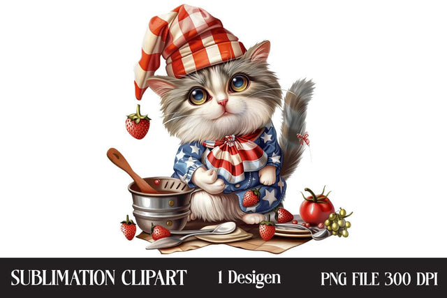 4th of July kitchen Cat png ,Illustrator Clipart,Quotes and Sayings,Food & Drink,On Sale, Print & Cut Sublimation Newmockups 
