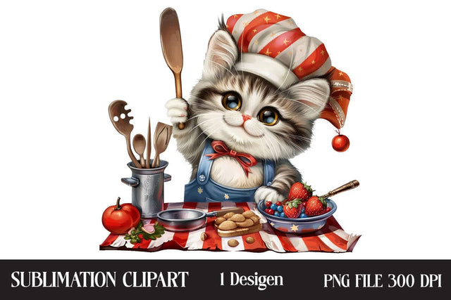 4th of July kitchen Cat png ,Illustrator Clipart,Quotes and Sayings,Food & Drink,On Sale, Print & Cut Sublimation Newmockups 