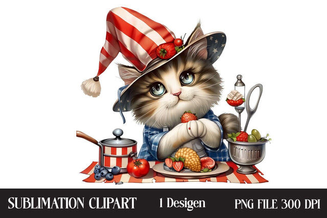 4th of July kitchen Cat png ,Illustrator Clipart,Quotes and Sayings,Food & Drink,On Sale, Print & Cut Sublimation Newmockups 