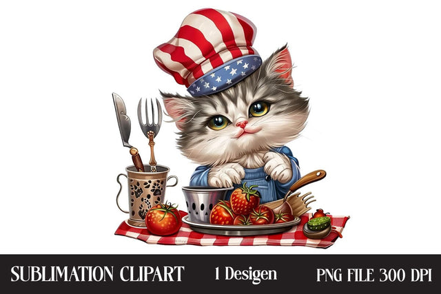 4th of July kitchen Cat png ,Illustrator Clipart,Quotes and Sayings,Food & Drink,On Sale, Print & Cut Sublimation Newmockups 