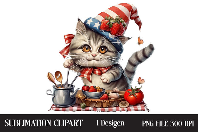 4th of July kitchen Cat png ,Illustrator Clipart,Quotes and Sayings,Food & Drink,On Sale, Print & Cut Sublimation Newmockups 