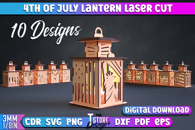 4th of July Lantern Bundle | Patriotic Design | 3D Lantern | Independence Day | CNC File SVG The T Store Design 