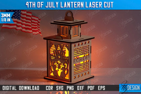 4th of July Lantern Laser Cut Bundle | Patriotic Design | 3D Lantern | Independence Day | CNC File SVG Fly Design 