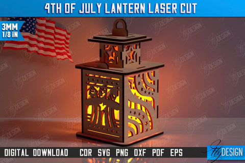 4th of July Lantern Laser Cut Bundle | Patriotic Design | 3D Lantern | Independence Day | CNC File SVG Fly Design 
