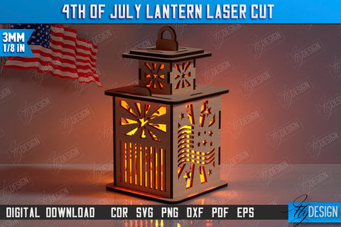 4th of July Lantern Laser Cut Bundle | Patriotic Design | 3D Lantern | Independence Day | CNC File SVG Fly Design 