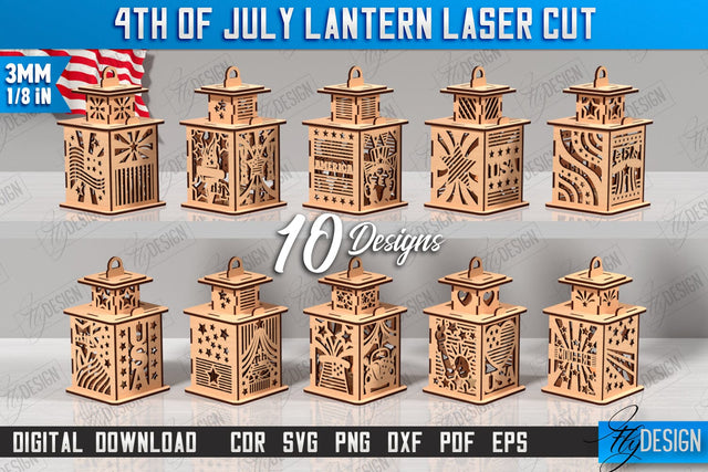 4th of July Lantern Laser Cut Bundle | Patriotic Design | 3D Lantern | Independence Day | CNC File SVG Fly Design 