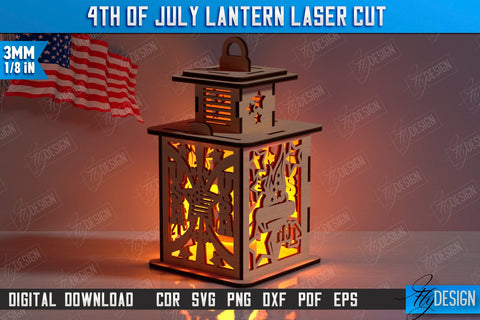 4th of July Lantern Laser Cut Bundle | Patriotic Design | 3D Lantern | Independence Day | CNC File SVG Fly Design 