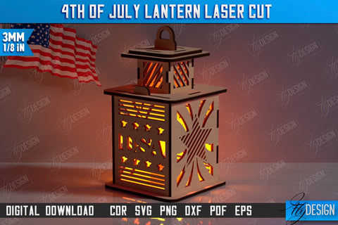4th of July Lantern Laser Cut Bundle | Patriotic Design | 3D Lantern | Independence Day | CNC File SVG Fly Design 