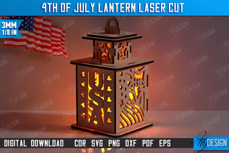 4th of July Lantern Laser Cut | Patriotic Design | 3D Lantern | Independence Day | CNC File SVG Fly Design 