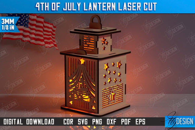 4th of July Lantern Laser Cut | Patriotic Design | 3D Lantern | Independence Day | CNC File SVG Fly Design 