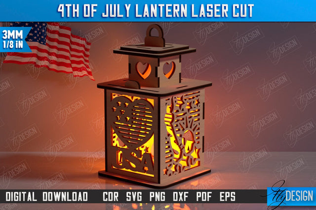 4th of July Lantern Laser Cut | Patriotic Design | 3D Lantern | Independence Day | CNC File SVG Fly Design 