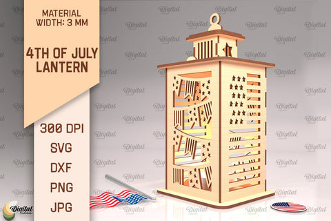 4th Of July Lantern SVG. Candle Holder Laser Cut SVG Evgenyia Guschina 