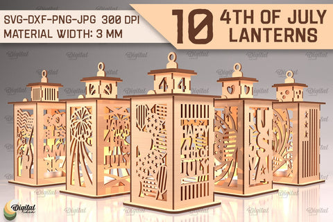 4th Of July Lanterns SVG Bundle. Candle Holders Laser Cut SVG Evgenyia Guschina 